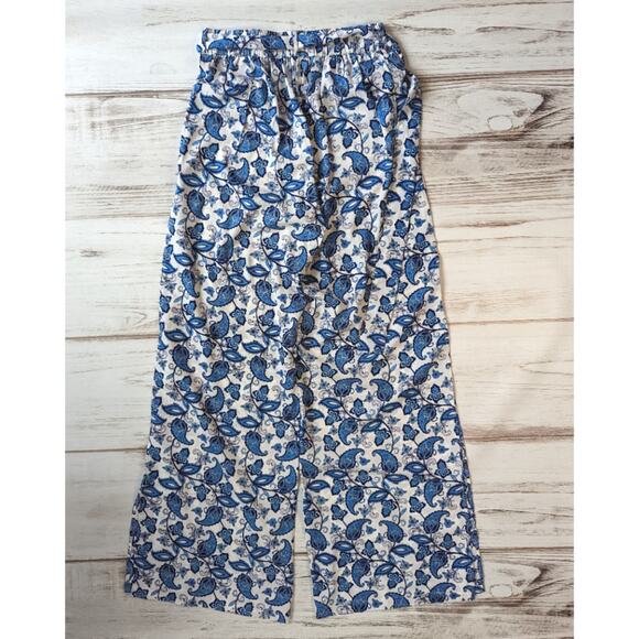 Boohoo Blue and White Paisley Split Opening Pants Sz 6 - Picture 1 of 5